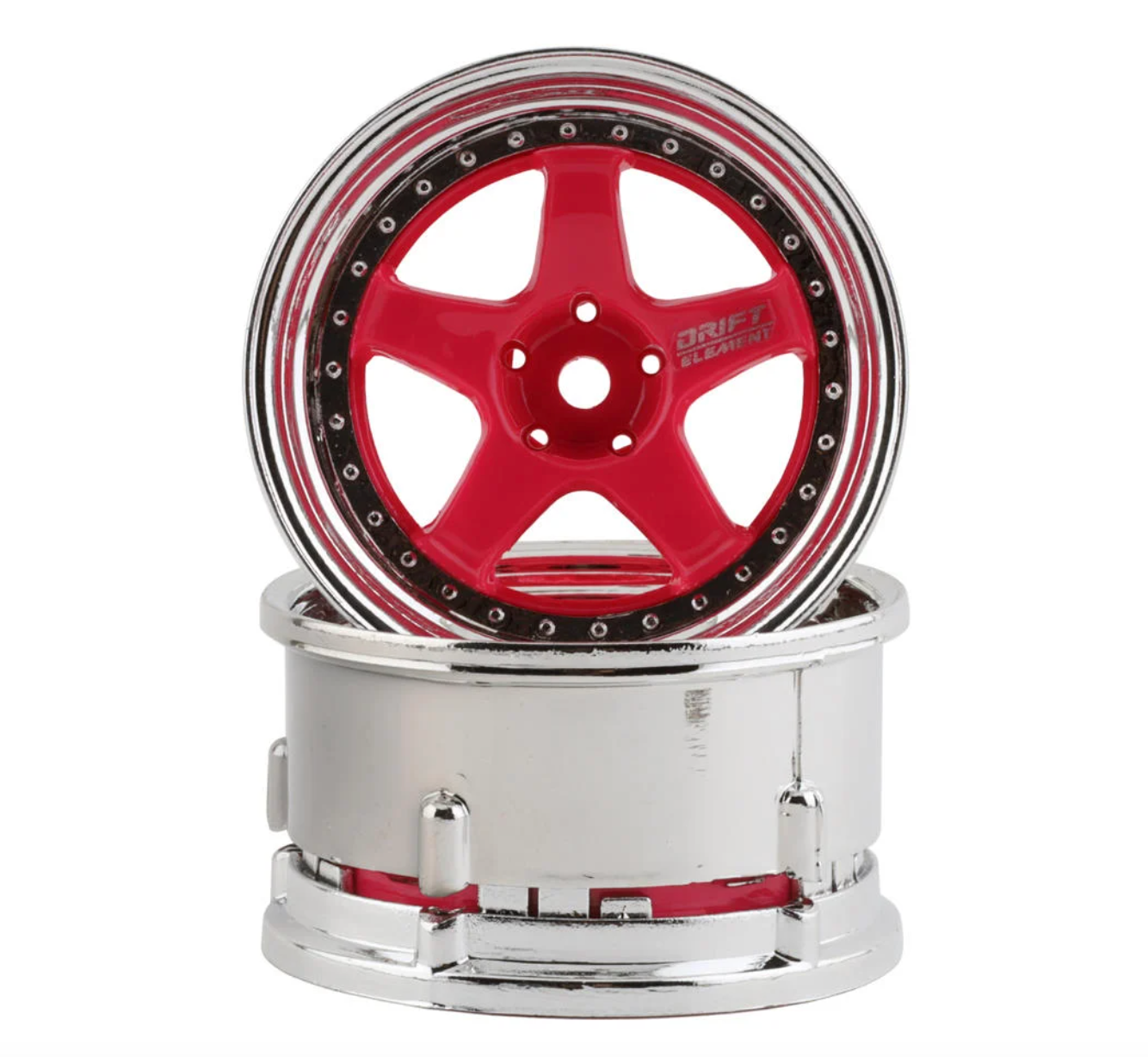 DS Racing Drift Element 5 Spoke Drift Wheel (Pink Face/Chrome Lip/Chrome Rivets) (Adjustable Offset) w/12mm Hex