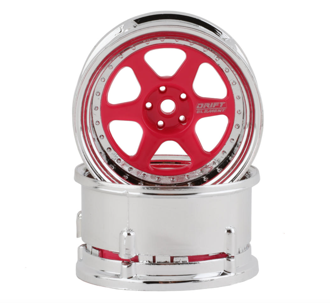 DS Racing Drift Element 6 Spoke Drift Wheel (Pink Face/Chrome Lip/Chrome Rivets) (Adjustable Offset) w/12mm Hex