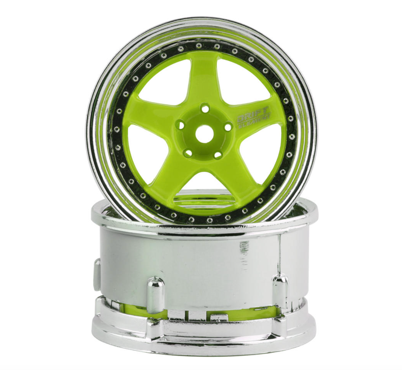 DS Racing Drift Element 5 Spoke Drift Wheel (Green Face/Chrome Lip/Chrome Rivet) (Adjustable Offset) w/12mm Hex