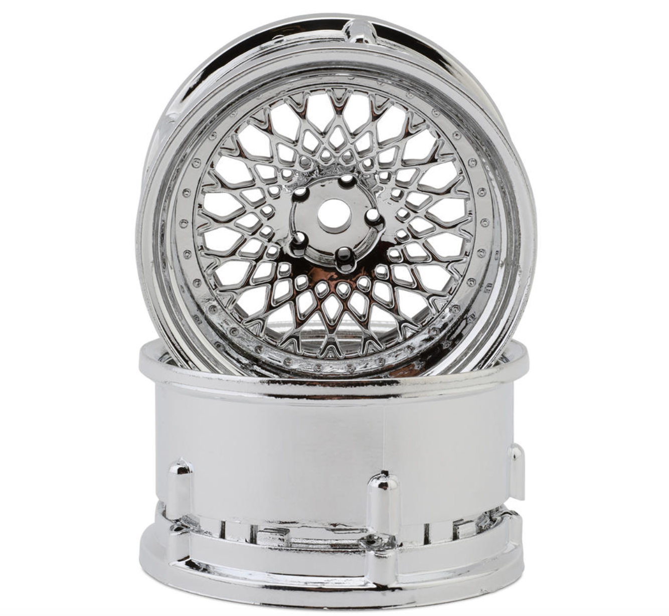DS Racing Element Mesh Drift Wheels (Tri Chrome) (Adjustable Offset) (2) w/12mm Hex