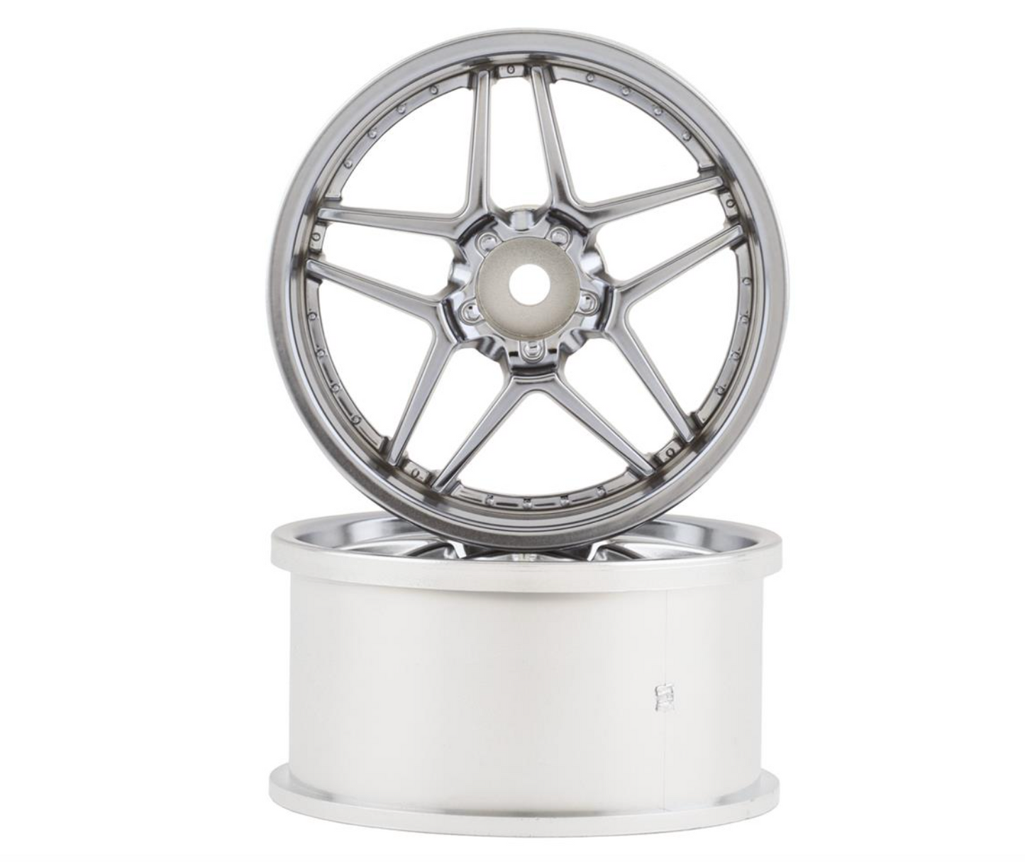 Topline Blitz BRW03 5-Split Spoke Drift Wheels (Matte Chrome) (2) (6mm Offset) w/12mm Hex