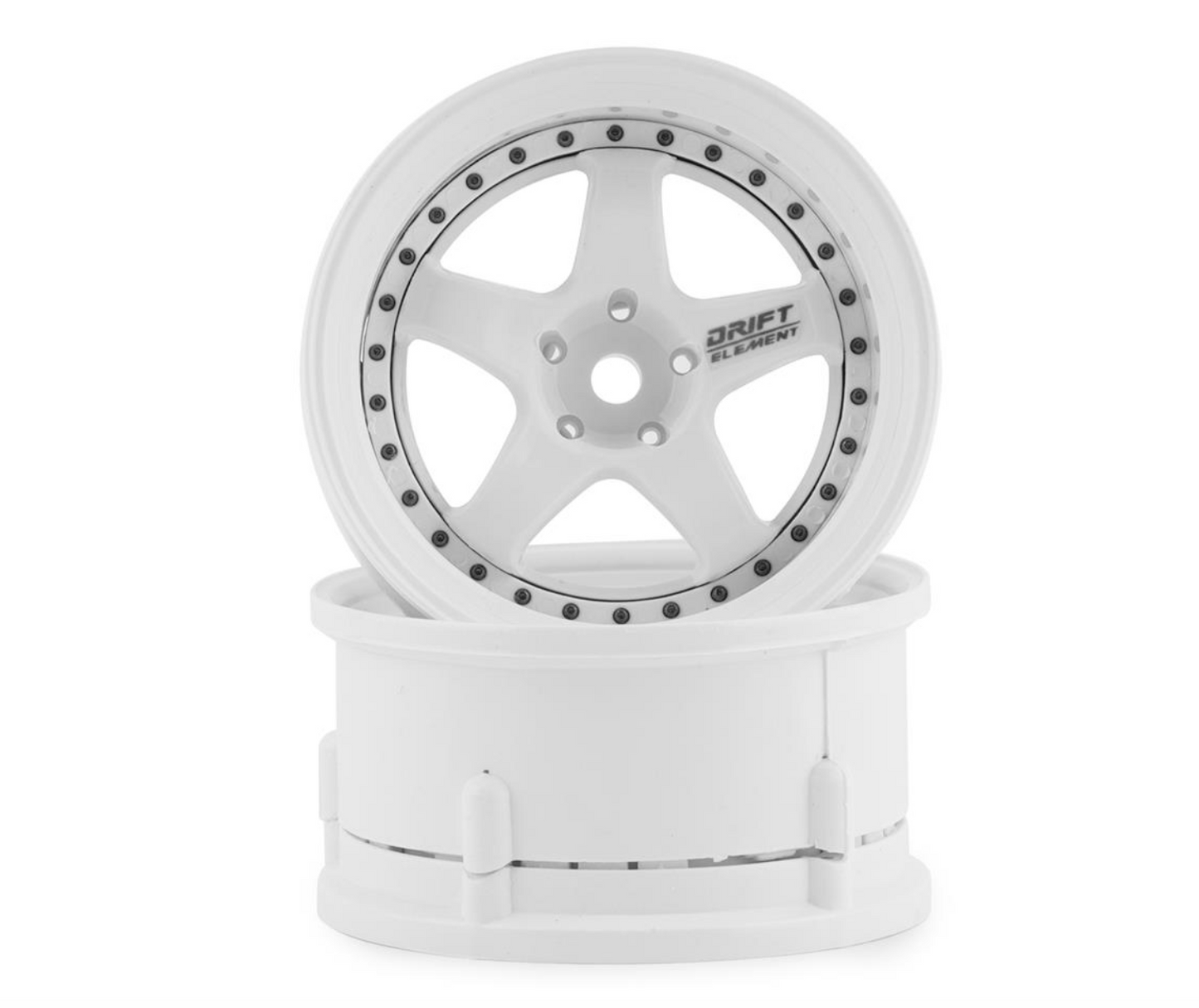 DS Racing Drift Element 5 Spoke Drift Wheels (Triple White w/Black Rivets) (2) (Adjustable Offset) w/12mm Hex