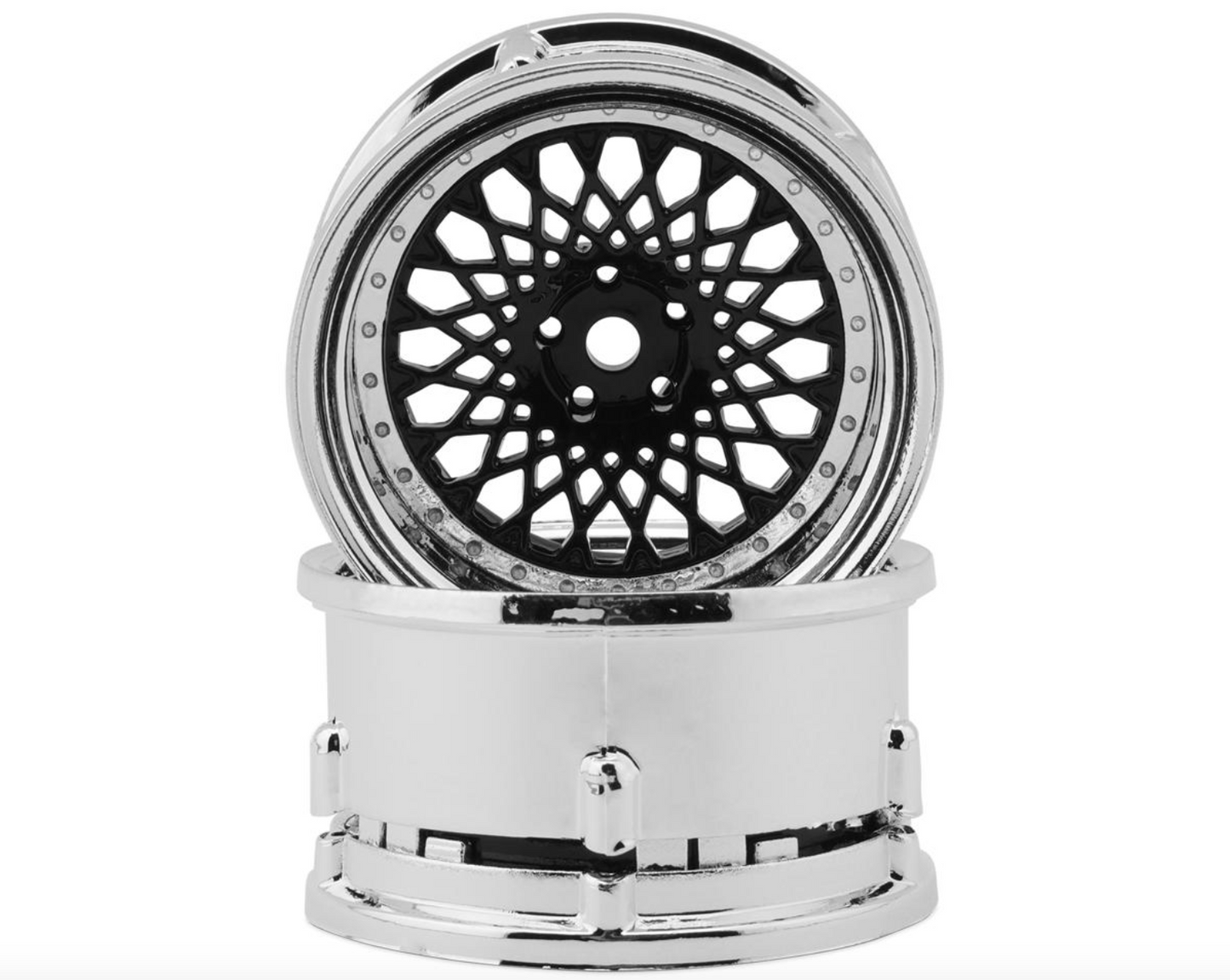 DS Racing Element Mesh Drift Wheels (Black w/Chrome Lip) (2) (Adjustable Offset) w/12mm Hex