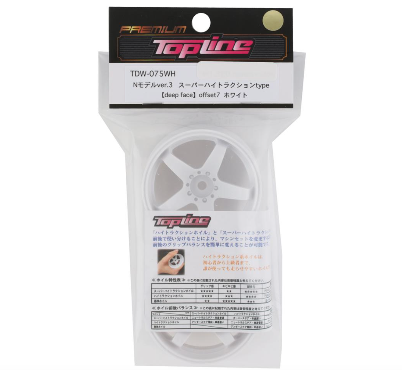 Topline N Model V3 Super High Traction Drift Wheels (White) (2) (7mm Offset) w/12mm Hex