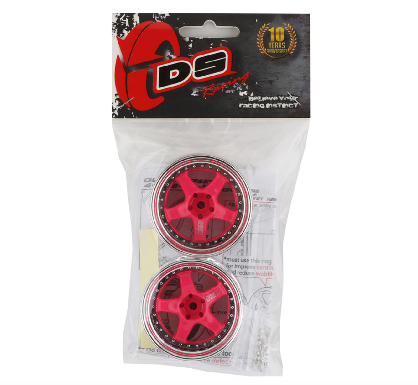 DS Racing Drift Element 5 Spoke Drift Wheel (Pink Face/Chrome Lip/Chrome Rivets) (Adjustable Offset) w/12mm Hex