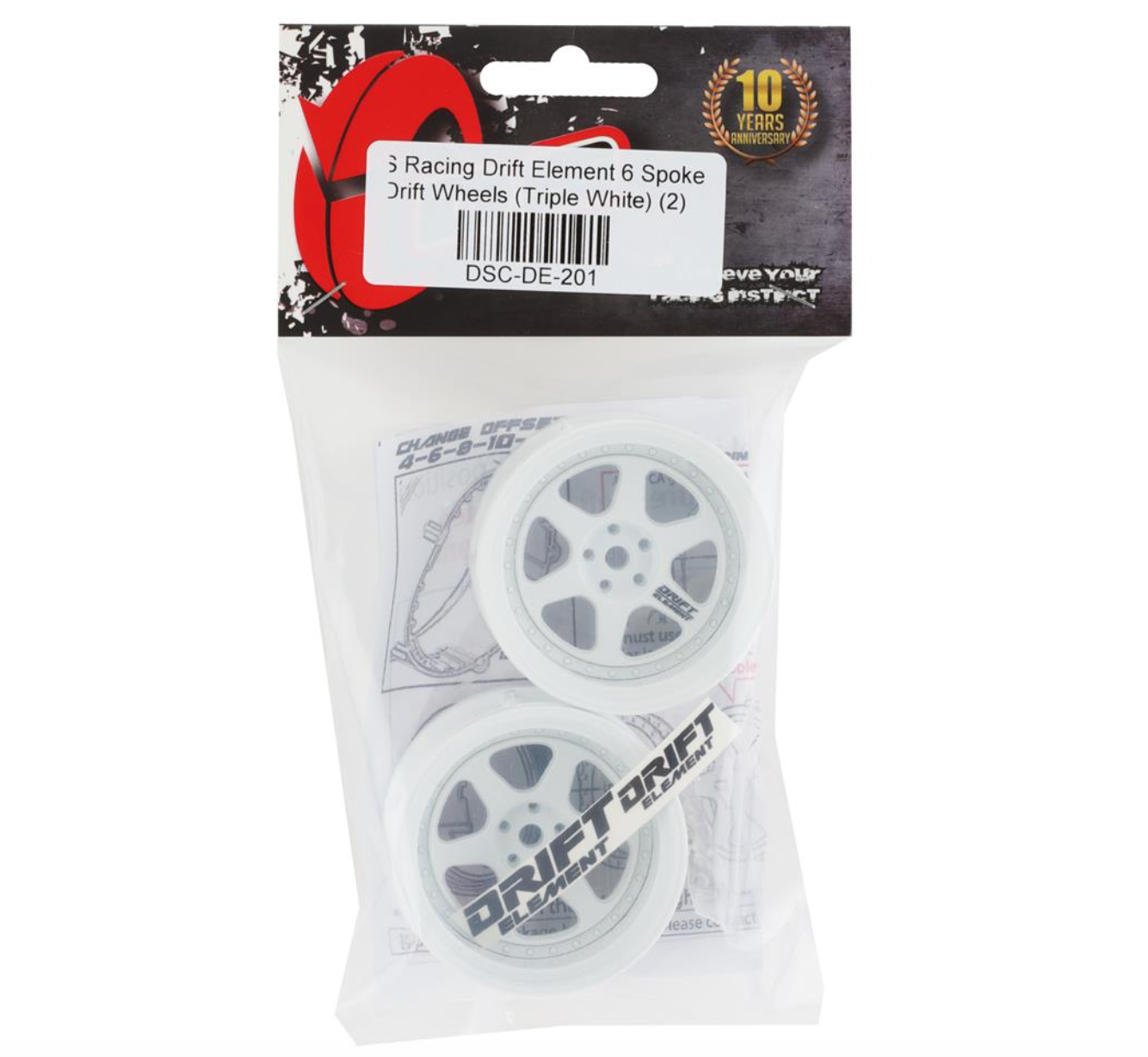 DS Racing Drift Element 6 Spoke Drift Wheels (Triple White) (2) (Adjustable Offset) w/12mm Hex