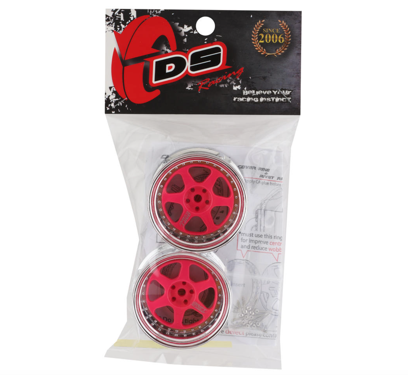 DS Racing Drift Element 6 Spoke Drift Wheel (Pink Face/Chrome Lip/Chrome Rivets) (Adjustable Offset) w/12mm Hex