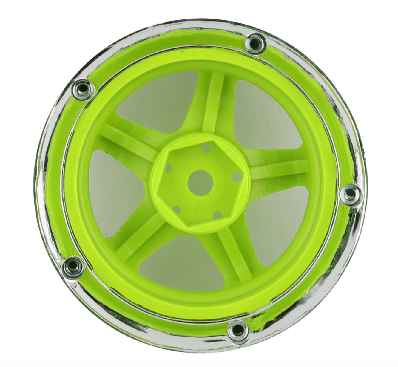 DS Racing Drift Element 5 Spoke Drift Wheel (Green Face/Chrome Lip/Chrome Rivet) (Adjustable Offset) w/12mm Hex