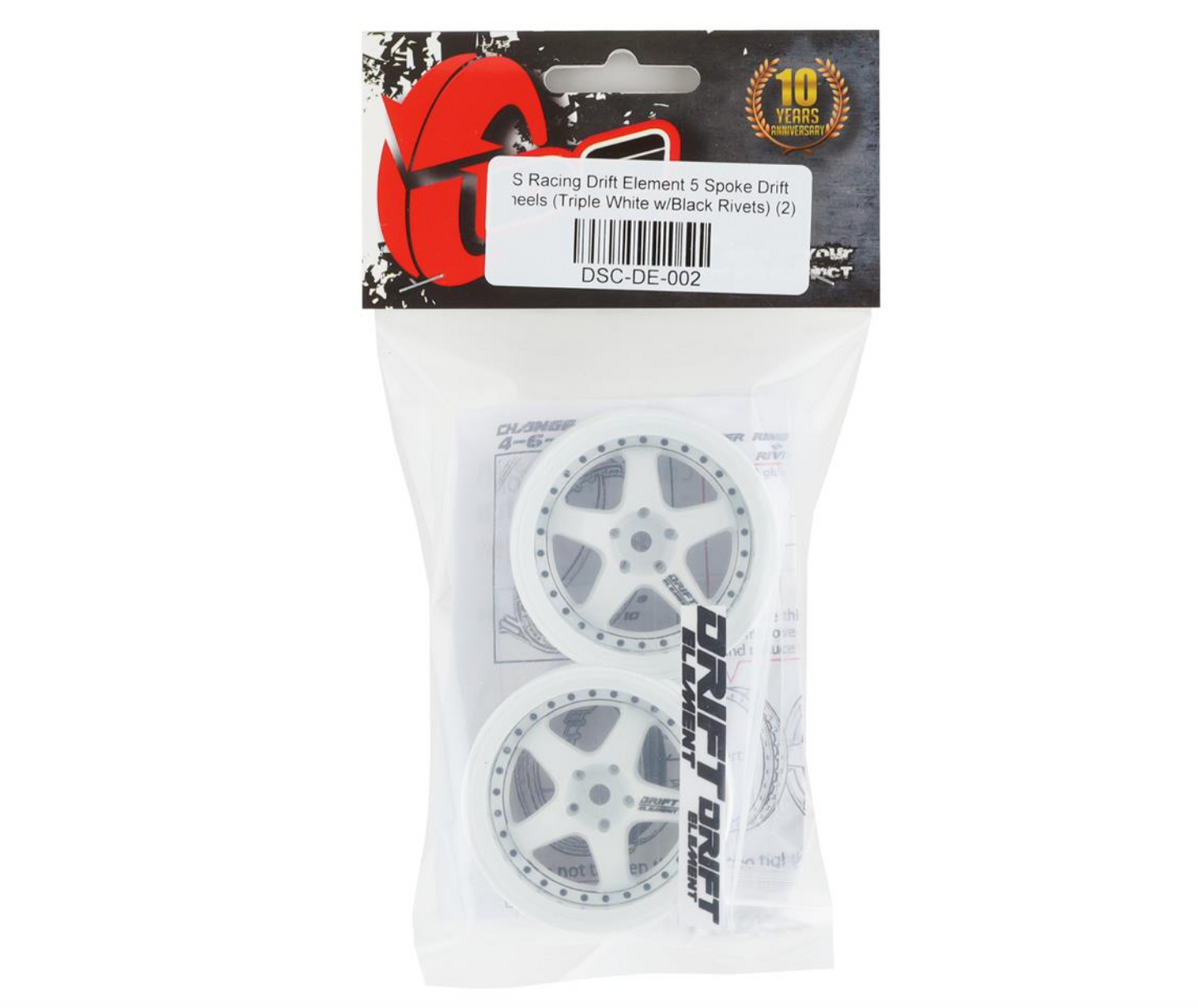 DS Racing Drift Element 5 Spoke Drift Wheels (Triple White w/Black Rivets) (2) (Adjustable Offset) w/12mm Hex