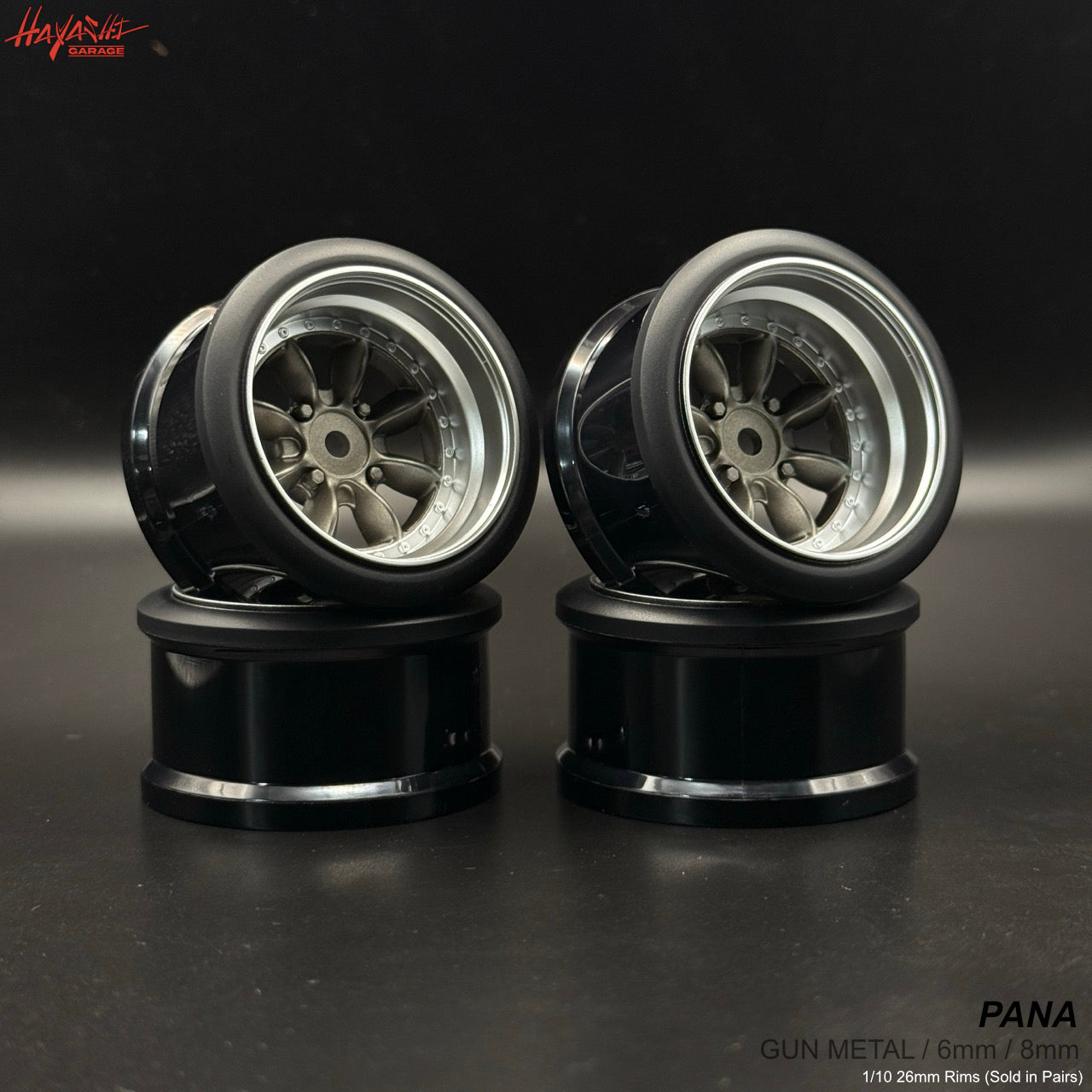 PANA 8-Spoke Style 1-10 Rims (8mm) Gun Metal [Hayashi Garage]