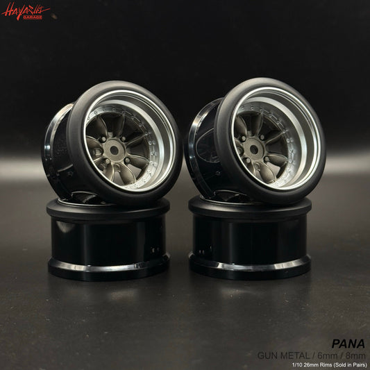 PANA 8-Spoke Style 1-10 Rims (8mm) Gun Metal [Hayashi Garage]