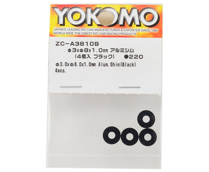 Yokomo 3x8x1mm Aluminum Spacer (Black) (4)