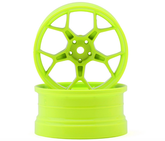 DS Racing Feathery Split Spoke Drift Wheels (Flu Lime) (2) (8mm Offset) w/12mm Hex