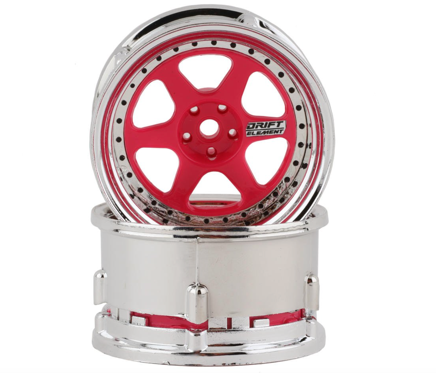 DS Racing Drift Element 6 Spoke Drift Wheels (Pink Face/Chrome Lip/Black Rivets) (Adjustable Offset) w/12mm Hex
