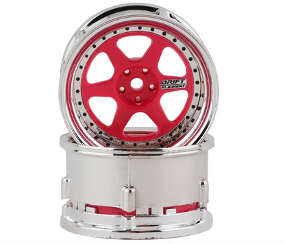 DS Racing Drift Element 6 Spoke Drift Wheels (Pink Face/Chrome Lip/Black Rivets) (Adjustable Offset) w/12mm Hex