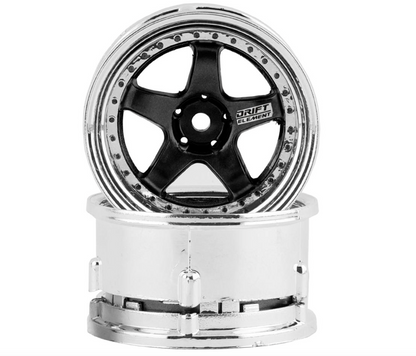 DS Racing Drift Element 5 Spoke Drift Wheels (Black & Chrome w/Black Rivets) (2) (Adjustable Offset) w/12mm Hex