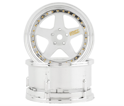 DS Racing Drift Element 5 Spoke Drift Wheels (White & Chrome w/Gold Rivets) (2) (Adjustable Offset) w/12mm Hex