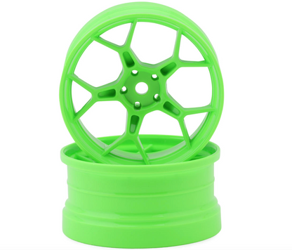 DS Racing Feathery Split Spoke Drift Wheels (Flu Green) (2) (6mm Offset) w/12mm Hex