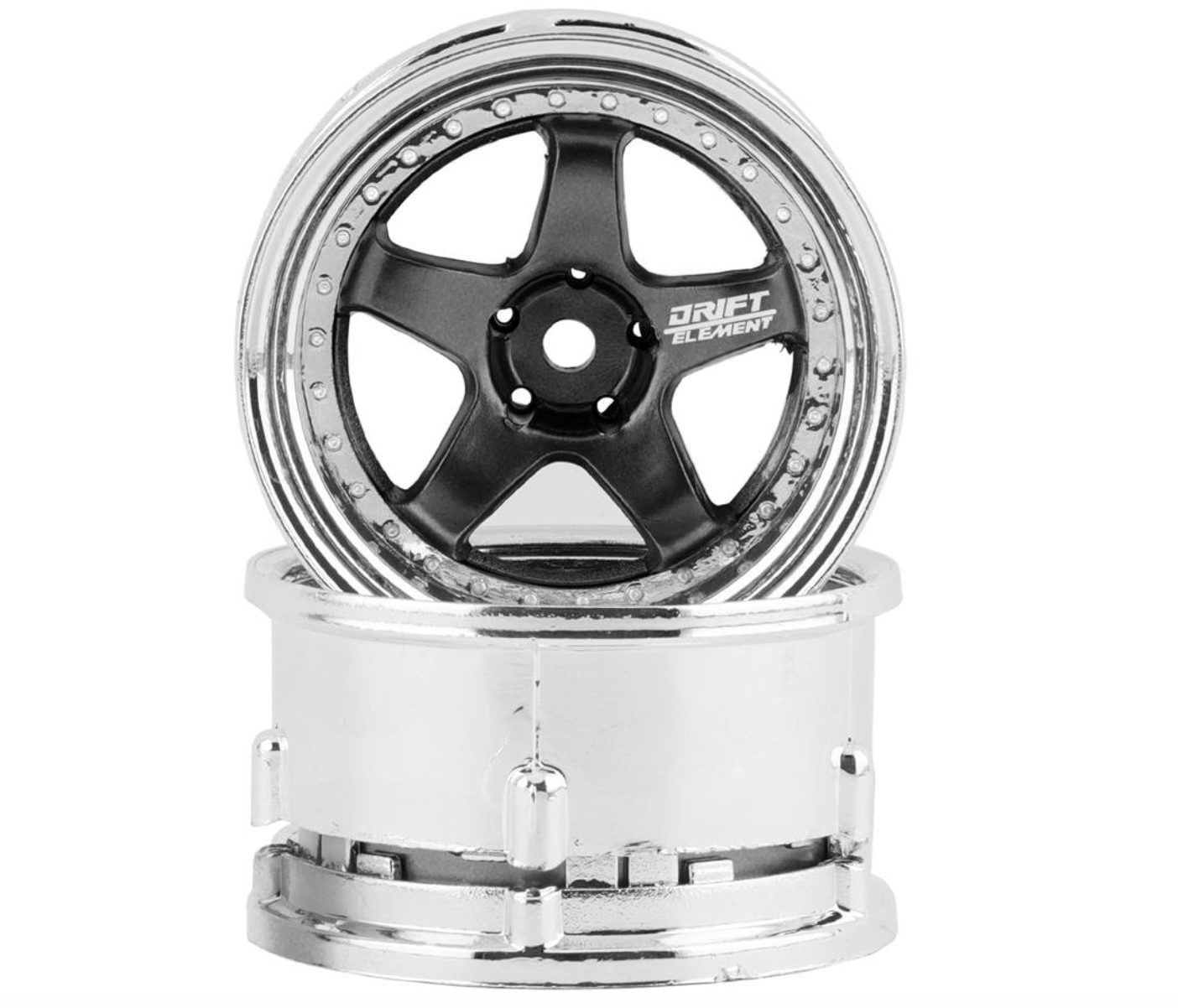 DS Racing Drift Element 5 Spoke Drift Wheels (Gunmetal & Chrome) (2) (Adjustable Offset) w/12mm Hex