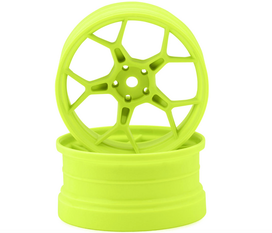 DS Racing Feathery Split Spoke Drift Wheels (Flu Lime) (2) (6mm Offset) w/12mm Hex