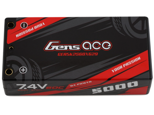 Gens Ace 2S LiPo Battery 60C (7.4V/5000mAh) w/4mm Bullets