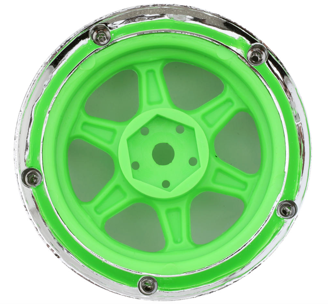 DS Racing Drift Element 6 Spokes Drift Wheel (Flu Green/Chrome Lip/Black Rivet) (Adjustable Offset) (2) w/12mm Hex