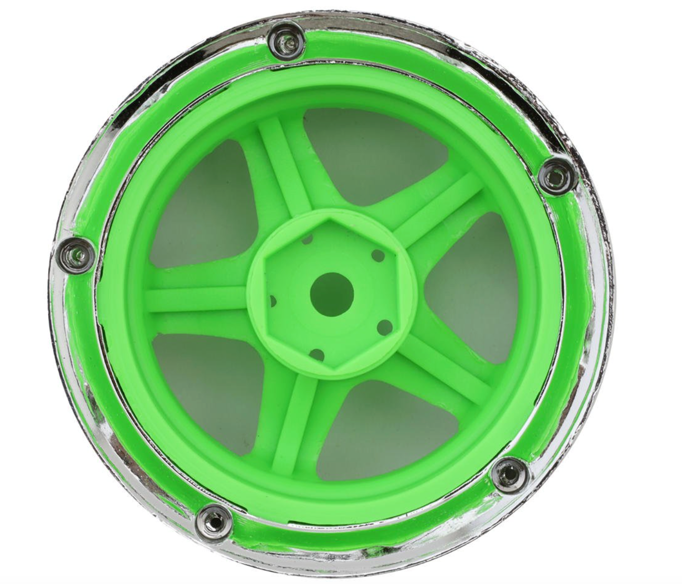 DS Racing Drift Element 5 Spokes Drift Wheel (Flu Green/Chrome Lip & Rivets) (Adjustable Offset) (2) w/12mm Hex