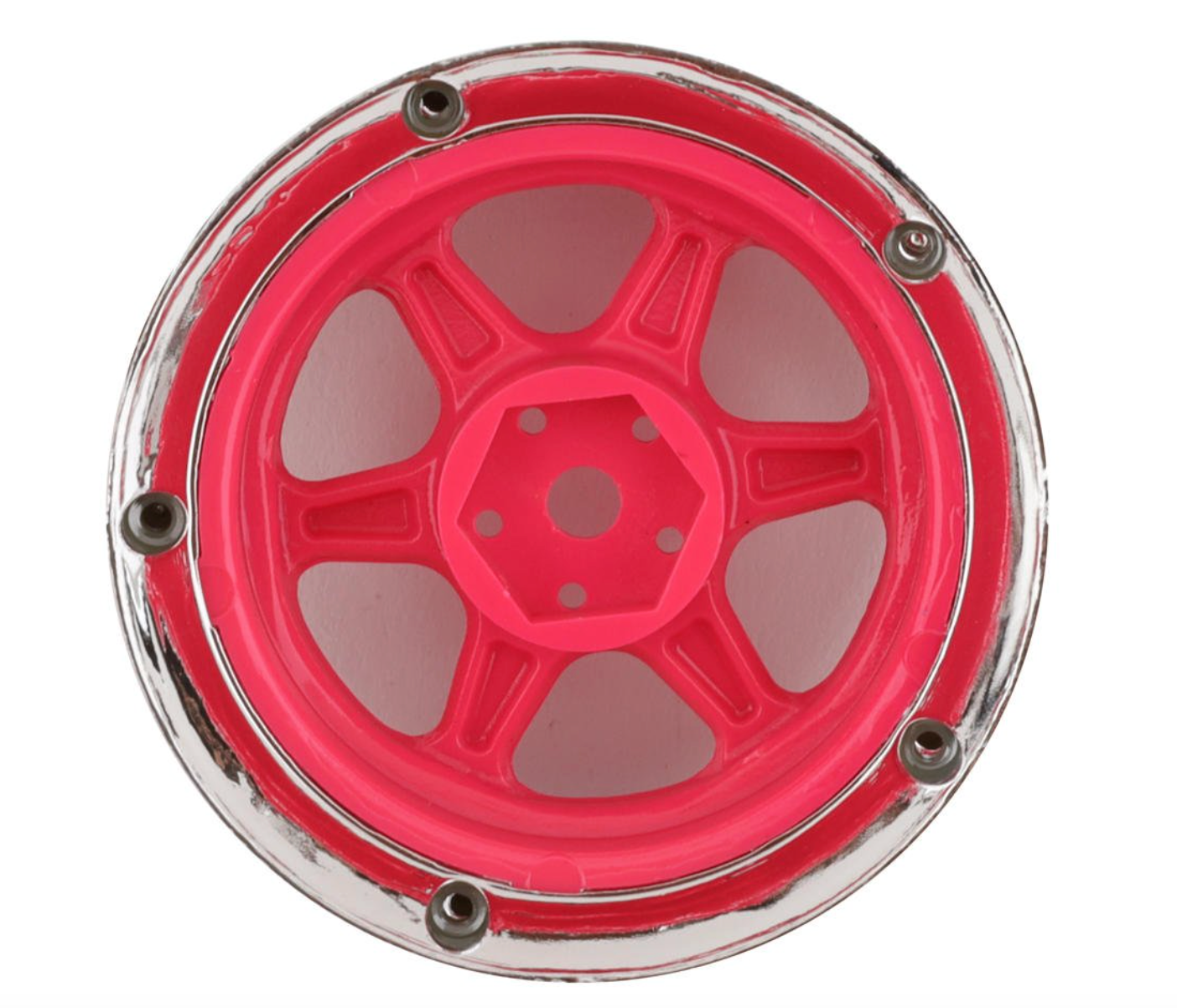 DS Racing Drift Element 6 Spoke Drift Wheels (Pink Face/Chrome Lip/Black Rivets) (Adjustable Offset) w/12mm Hex