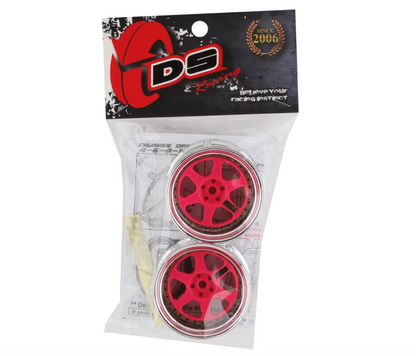 DS Racing Drift Element 6 Spoke Drift Wheels (Pink Face/Chrome Lip/Black Rivets) (Adjustable Offset) w/12mm Hex