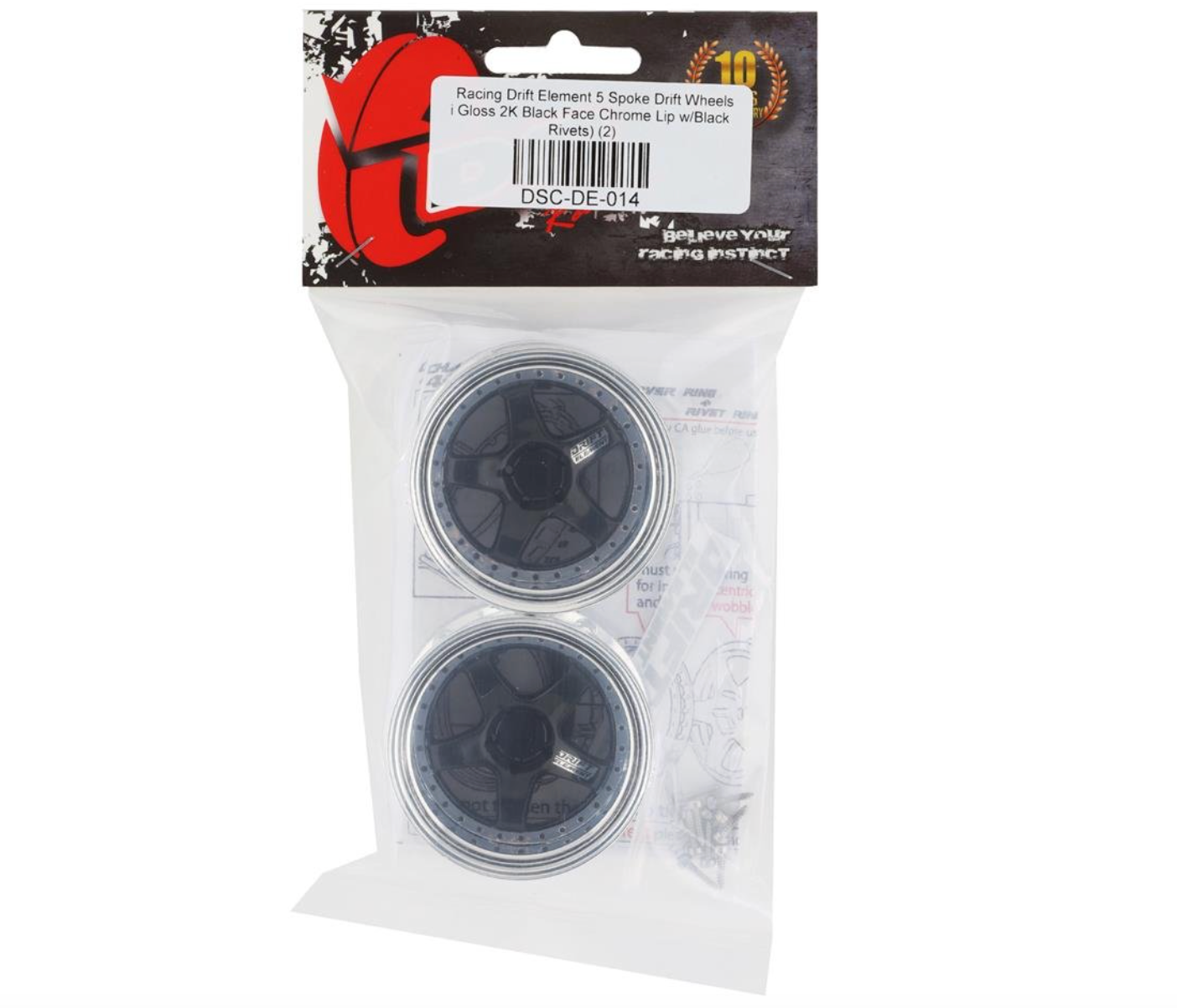 DS Racing Drift Element 5 Spoke Drift Wheels (Black & Chrome w/Black Rivets) (2) (Adjustable Offset) w/12mm Hex