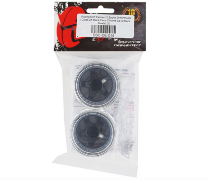 DS Racing Drift Element 5 Spoke Drift Wheels (Black & Chrome w/Black Rivets) (2) (Adjustable Offset) w/12mm Hex