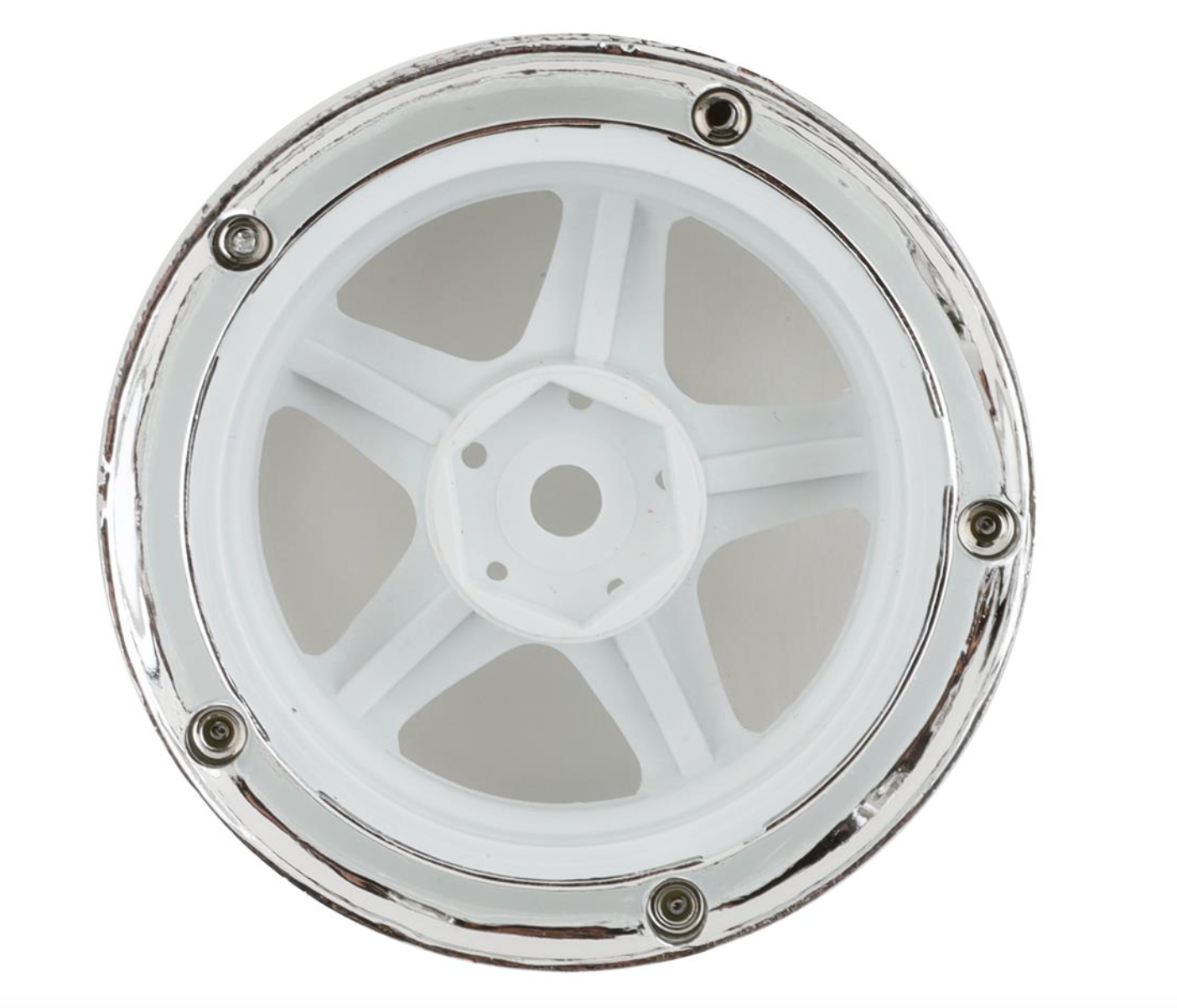 DS Racing Drift Element 5 Spoke Drift Wheels (White & Chrome w/Gold Rivets) (2) (Adjustable Offset) w/12mm Hex