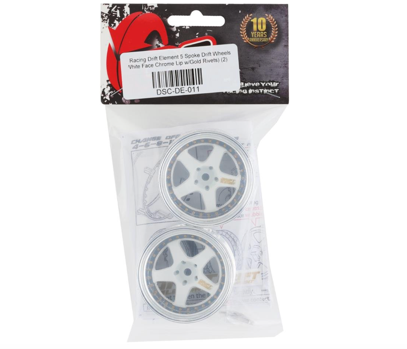 DS Racing Drift Element 5 Spoke Drift Wheels (White & Chrome w/Gold Rivets) (2) (Adjustable Offset) w/12mm Hex