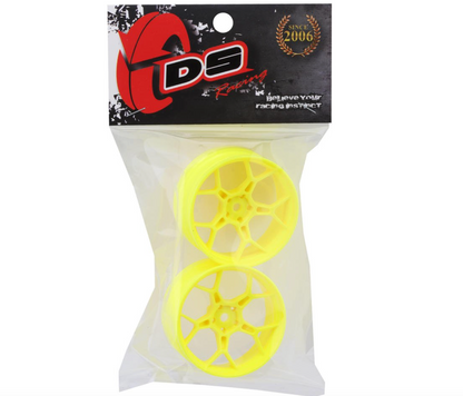 DS Racing Feathery Split Spoke Drift Wheels (Flu Yellow) (2) (6mm Offset) w/12mm Hex