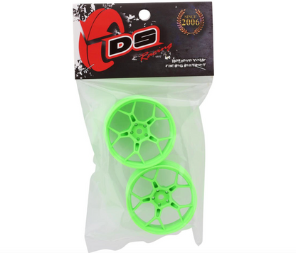 DS Racing Feathery Split Spoke Drift Wheels (Flu Green) (2) (6mm Offset) w/12mm Hex