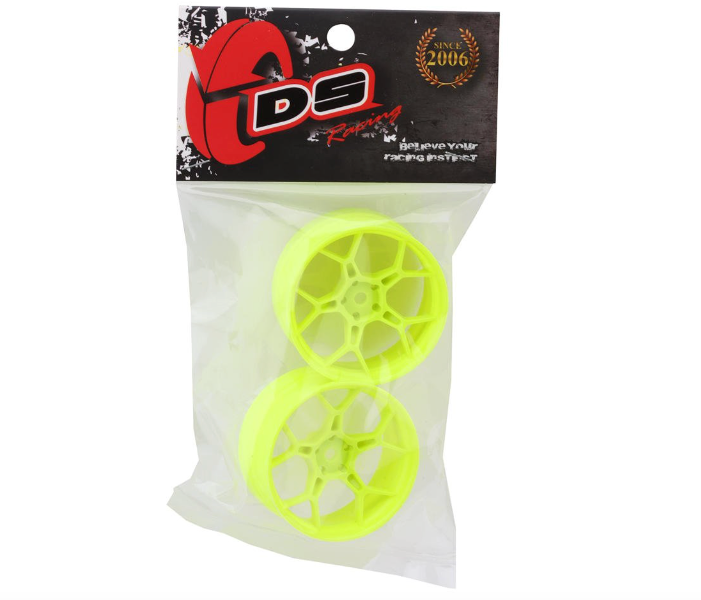 DS Racing Feathery Split Spoke Drift Wheels (Flu Lime) (2) (6mm Offset) w/12mm Hex