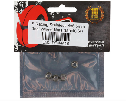 DS Racing 4x5.5mm Stainless Steel Wheel Nuts (Black) (4)