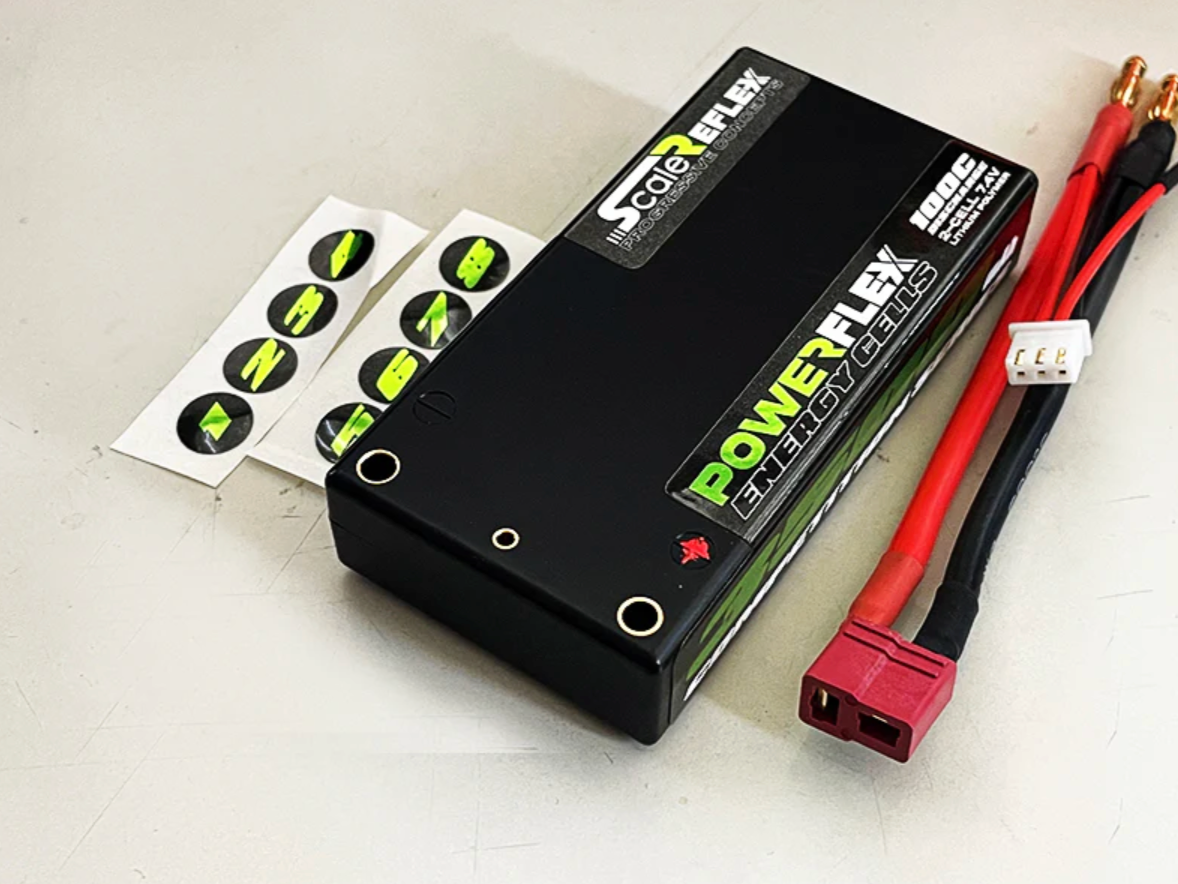 GREEN - REFLEX SHORTY LIPO 7.4v 2S 3500mah 100C Ultra Slim Lightweight Battery (w Cable 4.0mm Bullet to Deans) - 136g - 18.5mm Thick